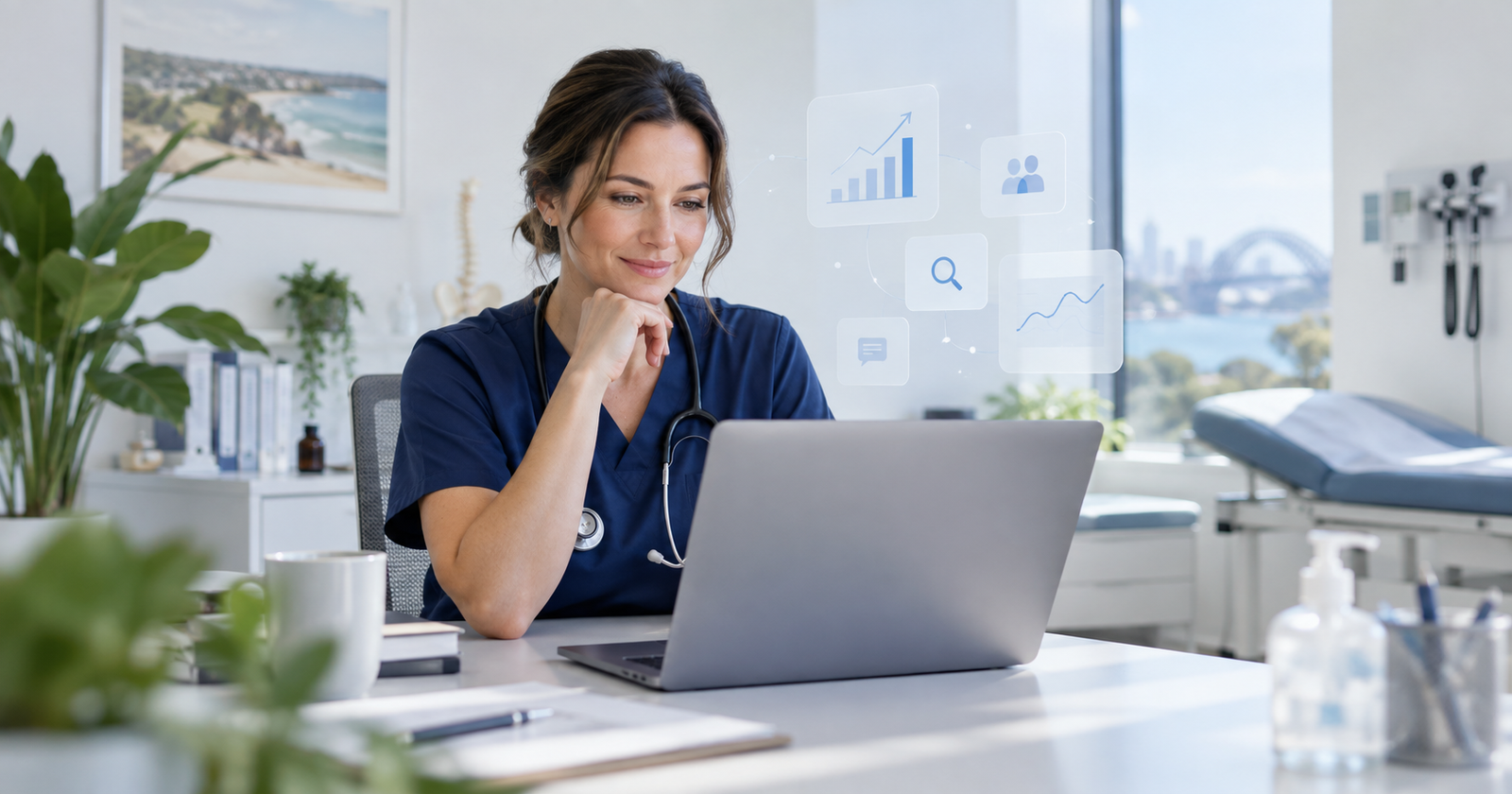 Healthcare professional reviewing digital marketing performance for an Australian medical practice